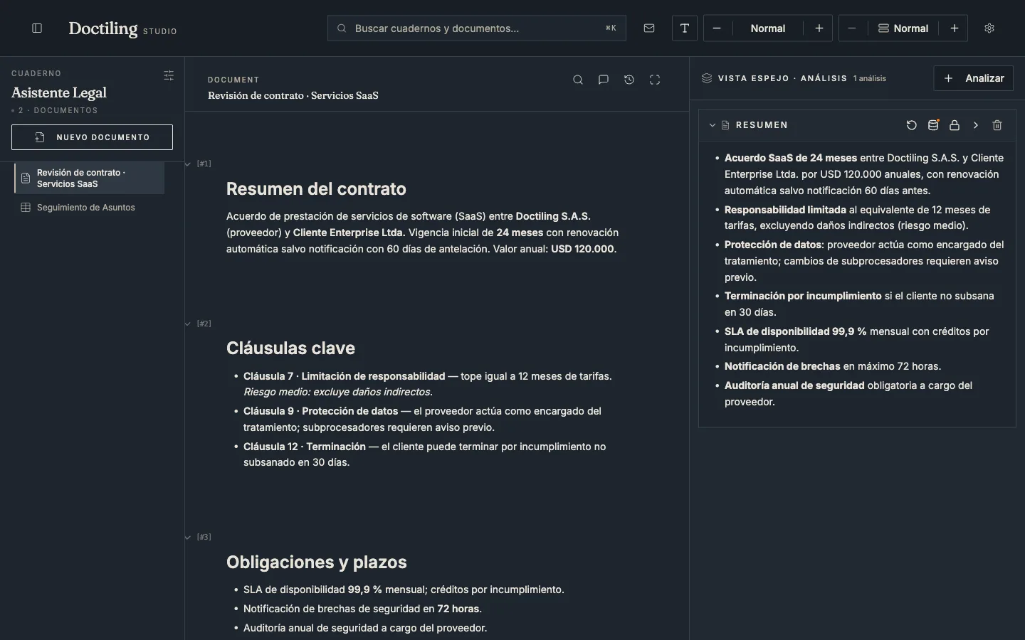 Captura real de Doctiling para Equipos legales: documento de ejemplo del sector.